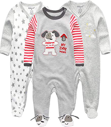 Kiddiezoom Grenouillère à manches longues en coton pour bébé garçon, coupe ajustée, recouvre les pieds, 9-12 Months