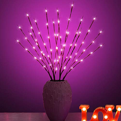 Led Branch Light Battery Operated Lighted Branches Vase Filler Willow Twig Lighted Branch 30 Inch 20 LED for Christmas Home Party Decoration Indoor Outdoor Use Pack of 2 Pink