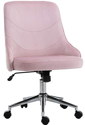 Vinsetto Bürostuhl Schreibtischstuhl Computerstuhl Drehstuhl SOHO-Stil Arbeitstuhl mit Wippenfunktion höhenverstellbar Samt Rosa 57 x 61 x 86-96 cm
