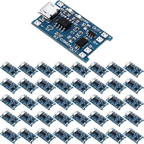 Weewooday 18650 Lithium Battery Charger, 40pcs TP4056 Charging Module with BMS, 5V Micro USB, 1A, 4.2V Output
