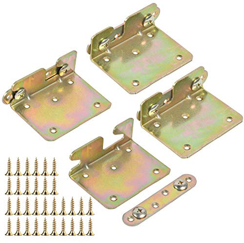 Bed Rail Bracket, Heavy Duty Non-Mortise Bed Rail Fittings with Screw,4 Set | Wood Bed Hinges Hardware for Connecting Wood, Headboards and Foot-Boards