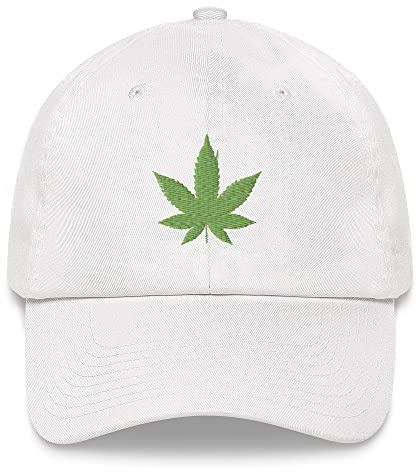 Generisch Baseball Cap Weiss mit Cannabis Blatt Stickerei, Kappe, Baseballcap, Basecap, Unisex