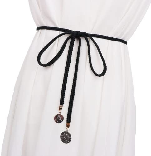 CHENGZI Modische Taillenkette, Seil, geflochtener Kleidergürtel für Damen, A-schwarz, Belt Width : 1 cm , Belt length : 150 cm