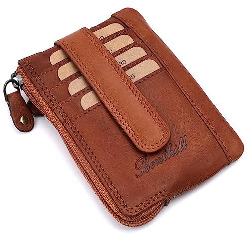 Benthill Schlüsseletui Leder Damen & Herren | Schlüsselmäpchen mit Kartenfächern | Schlüsseltasche als Mini-Börse mit Münzfach inkl. Geschenkbox, Farbe:Braun