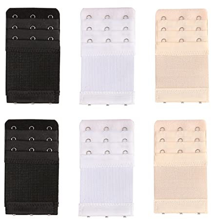 Yesmin Pack of 6 Bra Strap Extenders Extensions Elastic Extender Set 3 Hooks 1.9cm Spacing (White, Black and Beige)