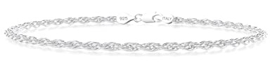 nometo 925 Sterling Silver Rope Chain Bracelet 2mm Silver Bracelet for Men Women Silver Bracelet 6.5-9 Inches(7)