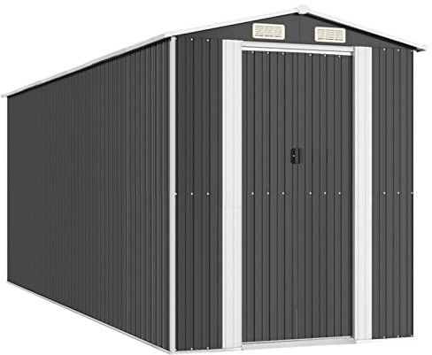 Tidyard Geräteschuppen Gerätehaus Gartengeräte Gartenhauses Gartenschuppen Gartenhaus Schuppen Gerätehäuser Metallgerätehaus Gartenmöbel 192 x 523 x 223 cm (L x B x H) Verzinkter Stahl Anthrazit