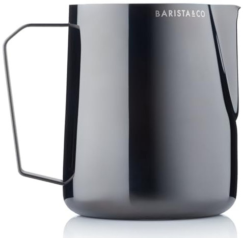 Barista & Co Pro Milchkännchen - Edelstahl Milchkännchen für Kaffeemaschine mit Messmarkierungen - Black Pearl 620ml Milchaufschäumkännchen für Kaffeekunstherstellung, Latte, Cappuccino usw.