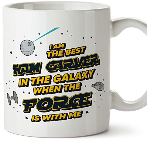 MUGFFINS HAM Carver Mug - in English - Best in The Galaxy The Force is with Me - Funny Gift for Colleagues - Ceramic 11oz Mug