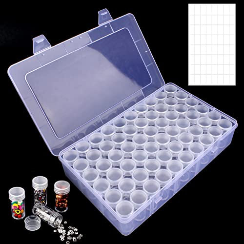 Diamant Broderie Box, Boîte de Rangement avec 60 Compartiments, Boîte à Perles Compartiment en Plastique, Boîte à Broderie avec Étiquette Autocollante pour Perles, Strass, Fournitures de Décoration