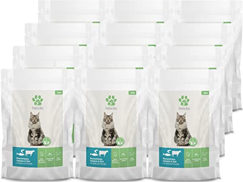 Fellicita Premium Nassfutter für Katzen, Meeresfrüchte, Seelachs, Rind mit Apfel & Petersilie, 12er Pack, 12 x 95g, Multiprotein, hochwertiges Futter, getreidefrei, leckere Pastete