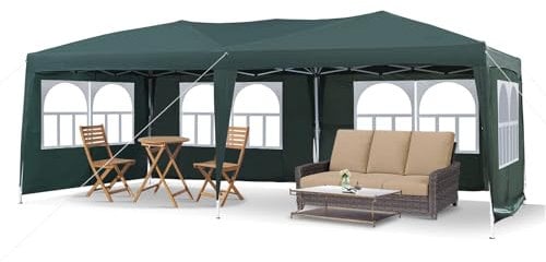 LEMROE Outdoor Gazebo Pavillon 3x6 Faltpavillon, Wasserdicht Stabil mit 6 Seitenteilen, Gartenlauben Partyzelt mit UV-Schutz, Gartenpavillon für Hochzeiten Pavillon für Garten, Festival (grün)