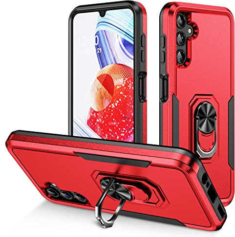 Samsung Galaxy S23 FE Case with Ring Holder Kickstand, Military Grade Protective Cover [Hard PC Back] Magnetic Heavy Duty Tough Armour Shockproof Phone Case for Samsung S23 FE 5G, Red & Black