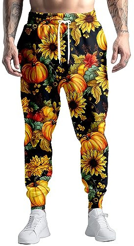 VVGETE 80er-Jahre-Kostüme für Herren, Jogginghose, Freizeithose, Laufhose mit Kordelzug, 90er-Jahre Outfit für Herren, Herbst Kürbis, Groß