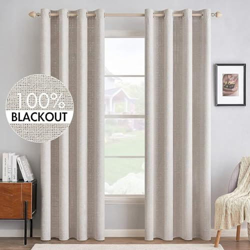 MIULEE Verdunklungsvorhänge mit ösen Gardinen Leinenoptik 2er Set 245 x 140 cm Elfenbein Vorhang Blickdicht mit Ösen Thermovorhang Kälteschutz Vorhänge Wohnzimmer Schlafzimmer Wärmeisolierend