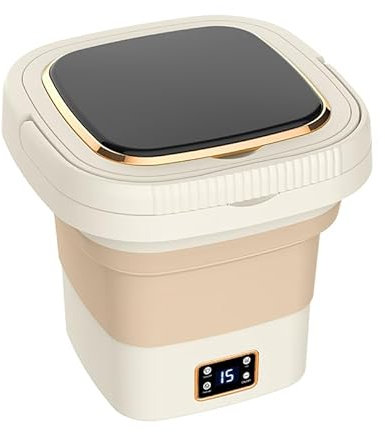 Lavatrice Portatile Mini Lavatrice Pieghevole con centrifuga Lavatrice da Campeggio e da Viaggio da 9L con 3 Modalità a Schermo Digitale Tmer (Crema)
