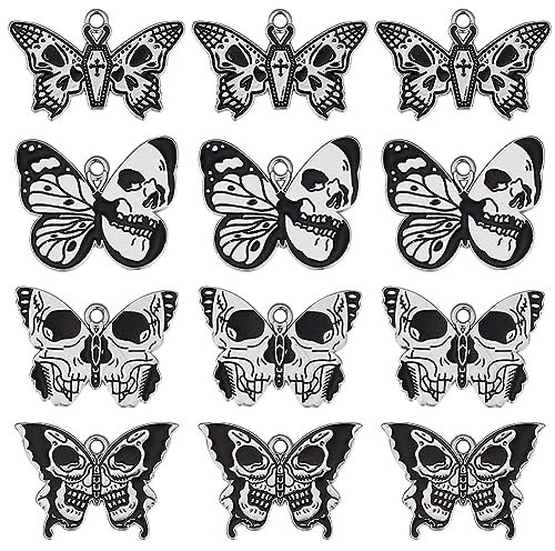 SUNNYCLUE Gothic Style Charms Moth Moon Phase Charm Assorted Raven Crow Butterfly Skull Charms Animal Skeleton Bat Horror Heart Charm Blood Knife Halloween Charms for Jewelry Making Charms Bulk, No