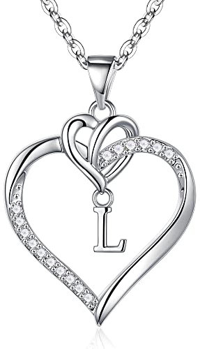 TINGN Halskette Damen Kette mit Buchstaben, Herz Halskette Silber Kette mit Buchstaben L Schmuck Damen Geschenk, Geschenke für Frauen Freundin, Mama Geschenk, Geburtstagsgeschenk für Frauen Mädchen