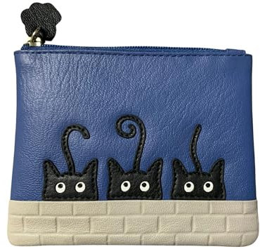 Porte-monnaie RFID en cuir noir Peek A Boo Cats Mala Leather, bleu, Taille unique, Porte-monnaie et cartes