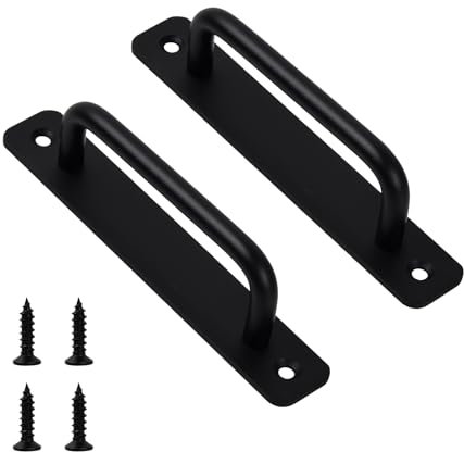 HoaaiGo 2 Piezas Tiradores de Puerta de Granero, Manija de Puerta de Sólido Corredera con Tornillos, Manetas Puertas de Aleación de Aluminio Interior con Placa Trasera (Negro)