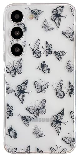 Casemall Hülle für Samsung Galaxy S23 Handyhülle Durchsichtig mit Weiß Schwarz Schmetterling Muster,Klares Dünn Weiches Flexible TPU mit Motiv Schutzhülle für Samsung Galaxy S23