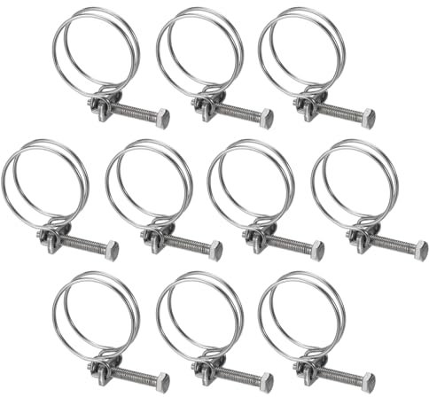 sourcing map 10Pcs Double Wire Hose Clamp, 40-45mm Adjustable Stainless Steel Wire Hose Clips with M6 Bolt for Dust Collection Hose, Pump Hose Pipe