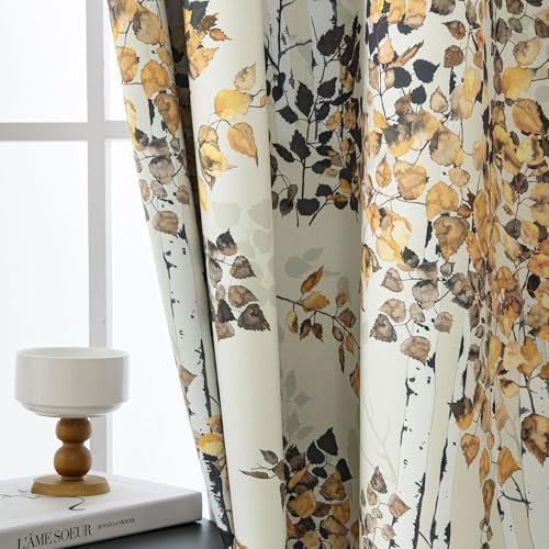 WONGS BEDDING Vorhänge Beige Gardinen mit Ösen Blätter Muster Vorhang Blickdicht, Schöne Elegante Verdunklungsvorhänge für Deko Wohnzimmer Schlafzimmer, 140x245 cm (BxH), 2er