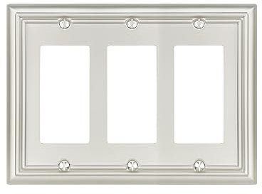 ZILLSEA 1-Pack Triple Decorator Wall Plate, Metal Electrical Outlet Cover for Receptacles, Dimmer Switches, GFCI Outlets, Satin Nickcel, Midsize, 6.77''*4.88''