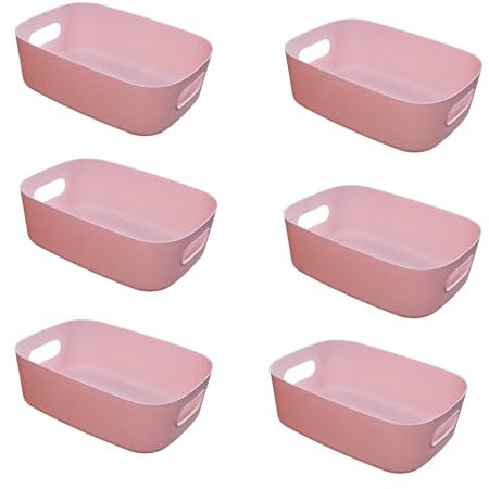 EURXLQ Boite Rangement Plastique,Boite de Rangement,Paniers et Boîtes de Rangement avec Poignées,Bac de Rangement Pour Cuisine,salle de bains,Bureau (Rose, 20×14.7×7cm/6 Pack)