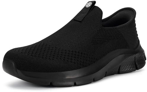 Sneaker Casual para Hombre Mujer Slip-ins Zapatillas de Caminar Deportivas Correr Tenis Cómodas Manos Libres Zapatos Sin Cordones Negro 43EU