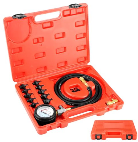 QWORK® Kompressionsprüfer Set, Kompressionstester für Benzinmotoren Set, Öldruckmessgerät, Kfz-Benzindiagnosetester-Werkzeug mit 10 Adaptern