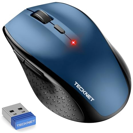 TECKNET Maus Kabellose, 2.4G Optische Funkmaus mit USB Empfänger, Blau | 4800DPI, 6 DPI-Stufen, 30 Monate Batterielaufzeit, 15 m Reichweite, Leise Tasten, Sechs Knöpfe Wireless Maus für Büro Zuhause