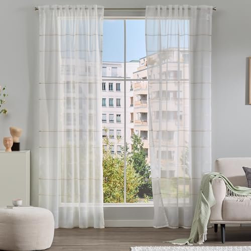 Como Gardinen 2er-Set Vorhänge Chenillegarn weiß-beige 245 x 140 cm