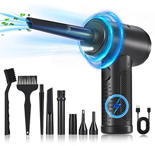 Souffleur PC Souffleur Air Comprimé PC - Nettoyage PC, 100000 TR/Min de Plumeau Air Comprimé à 3 Vitessesavec Lumière LED pour Le Nettoyage de Canapé, Souffleur Voiture, Air Duster (Noir)