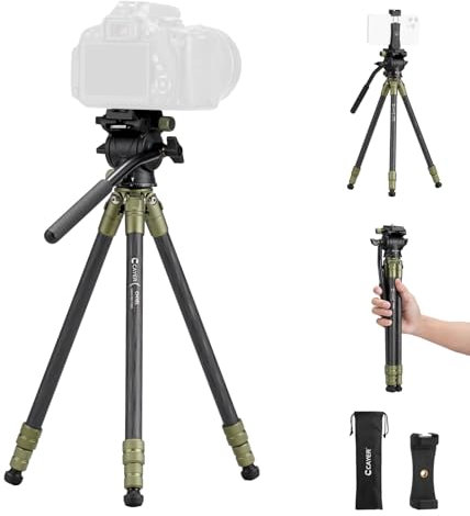 Cayer CH10L Trípode de Fibra de Carbono con Mini Cabeza Fluida S1, 28 Trípode Compacto de Sobremesa, para Cámaras sin Espejo Videocámara Teléfono Móvil Webcam