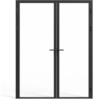 Vente-unique - Puerta reversible de dos hojas de aluminio y vidrio templado - 2 x Alt. 204 x L93 cm - Negro - LOXTON