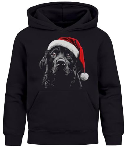 MoonWorks® Kinder Hoodie Mädchen Weihnnachten Santa Hund Xmas Outfit Lustig Aufdruclk Tiermotiv Mädchengeschenke schwarz 128