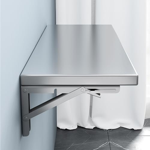 Bubinblau Klappbarer Wandtisch, Klapptisch aus Edelstahl 304, Schwebender Klapptisch, Für Das Home-Office Und Die Waschküche,Metallisch,60×40cm