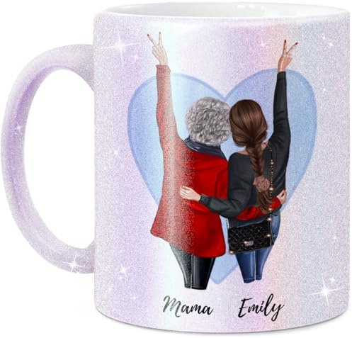 Tassenliebling® Mama Tochter Glitzer Tasse Personalisiert mit Spruch - Geschenk zum Muttertag Geburtstag für die Beste der Welt - Muttertagsgeschenk - Perlmutt