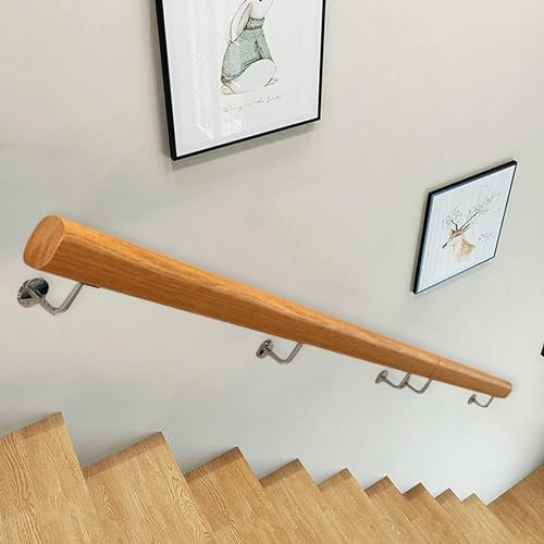 Holzleiter für Treppen, 4,5 m, Edelstahl, Wandmontage, Stützset für Innen- und Außenbereich, Sicherheitsgeländer mit Handläufen