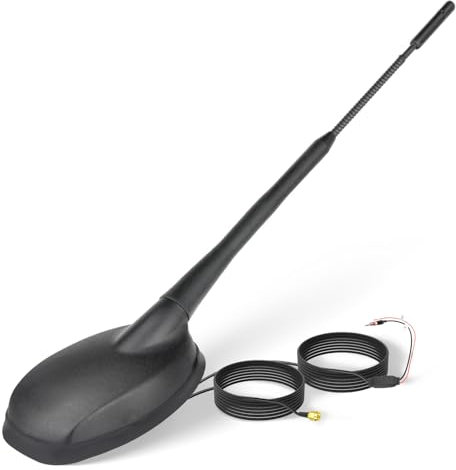 Eightwood FM/AM GPS Dachantenne Auto Radio Antenne Aktive Autoantenne mit Verstärker Auto Radio Amplifier 5M Kabel SMA Stecker DIN Adapter für Pioneer BP Clarion Alpine Digital Tuner usw