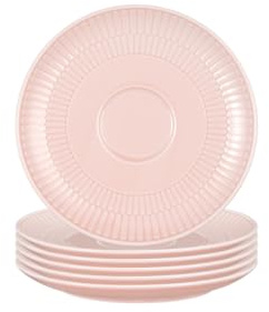 Seltmann Weiden Amina Rosé Kombi-Untertassen 6er Set, 16 cm, Runde Unterteller mit dezentem Relief-Muster, Passend für Kaffee- und Teetassen, Spülmaschinen- und Mikrowellenfest, Porzellan, Rosa