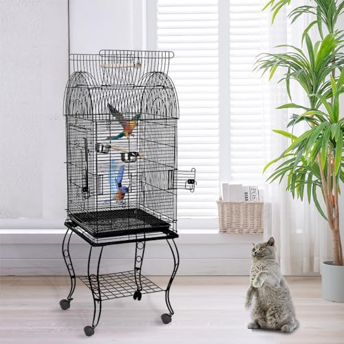 Voliere, Vogelkäfig, großer Vogelkäfig für den Außenbereich, mit Fuß auf Rollen, für Papageien/Wellensittiche/Kanarienvogel/Parakeet/Nymphensittiche, tragbar, 59 x 59 x 150 cm