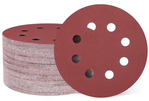 sourcing map 100Pcs 5Inch Sanding Discs 1200Grit Red Aluminum Oxide 8 Hole | Hook and Loop Sandpaper Orbital Sander Sandpaper for Woodworking Automotive Metal Polishing