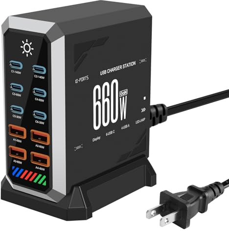 660W USB C Fast Charger Block, 10 Ports GaN III USB Chagring Station, Dual 140W PD PPS HUB for Multiple Devices, Laptop Adapter Compatible with MacBook Pro/Air iPad iPhone Pro Max, Galaxy, Dell, HP