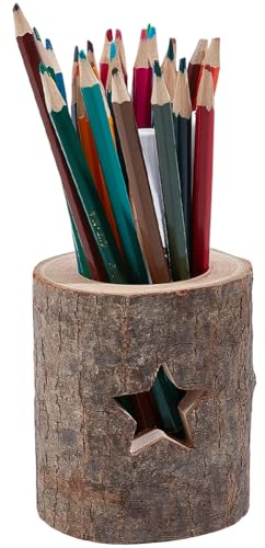 GORGECRAFT Pot à Crayons en Bois Vintage Rustique Antique Support à Crayons en Bois Organisateur de Rangement pour Pinceaux de Maquillage Conteneur de Papeterie de Bureau Maison L'École Bureau 9.8x8cm