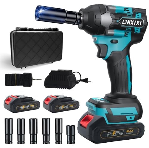 Schlagschrauber Akku 1000Nm für Makita 18V Batterie 3000RPM Schrauber | mit 2pcs 18V 2,0Ah Akkus 1/2 Zoll Bürstenloser 6 Schlagbuchsen für Schraube und Mutter Auto LKW Reifen Removal