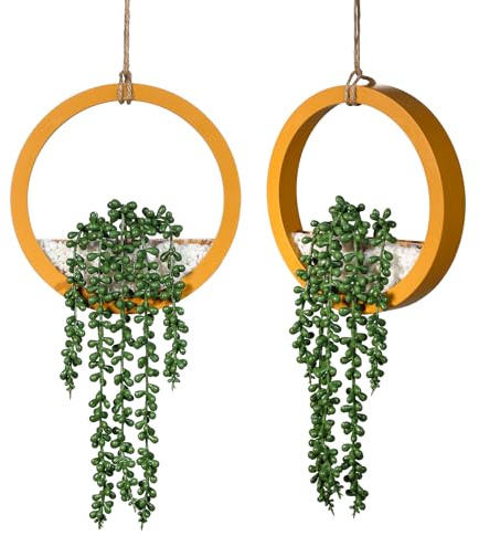 LUWENER 2 Stück Künstlich Hängepflanze deko, 31cm Hängende Deko Holzfarben | Größe eignet sich gut für Fenster, kleine Wandbereiche oder Regale, passt zu minimalistischer oder natürlicher Einrichtung