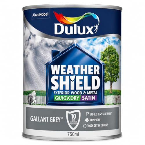 Gallant Grey Weathershield Quick Dry Exterior Satin Paint 750ml | Exterior Wood and Metal Paint | Mid Sheen Weatherproof Finish | Outdoor Satin Paint for Doors Gates Railings and Window Frames
