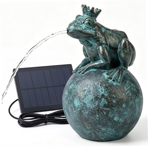 Spitter d'étang, Fontaine de Grenouille Spitter d'étang à énergie Solaire Couronne Grenouille résine décor Accessoire extérieur (4, 7x4, 7x8, 3 Pouces) Fontaine